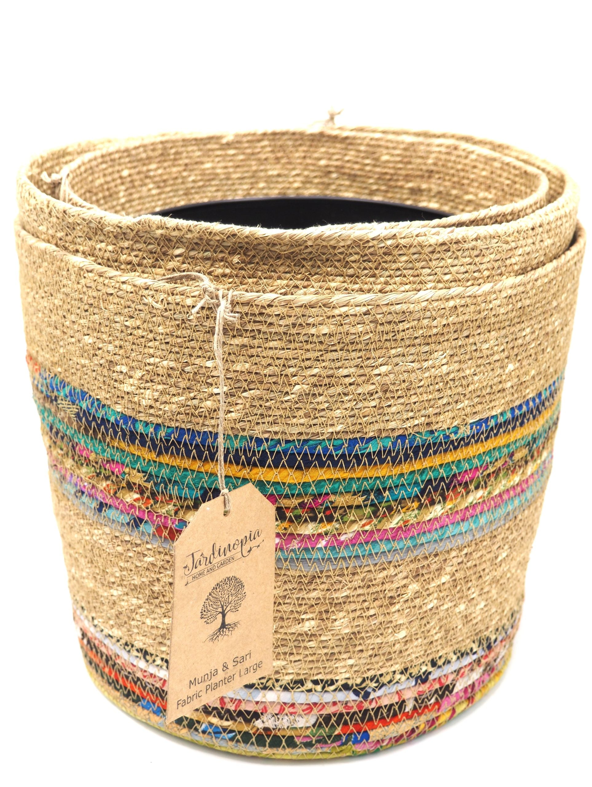 Munja And Reclaimed Fabric Eco Planter With Removable Metal Liner – Set Of 3