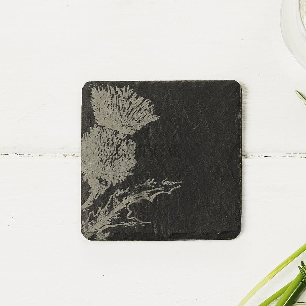 Scottish Slate Etched Coasters- Set Of 3 Beautiful Themes Stag Cow Thistle