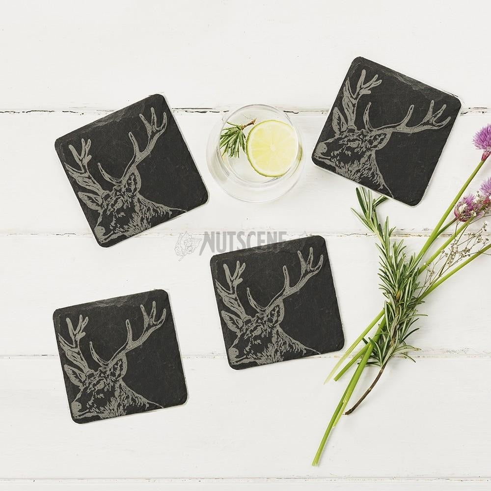 Scottish Slate Etched Coasters- Set Of 3 Beautiful Themes Stag Cow Thistle