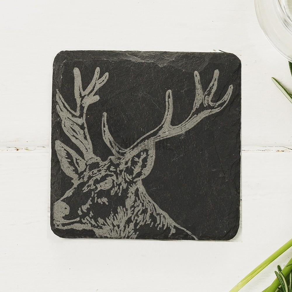 Scottish Slate Etched Coasters- Set Of 3 Beautiful Themes Stag Cow Thistle