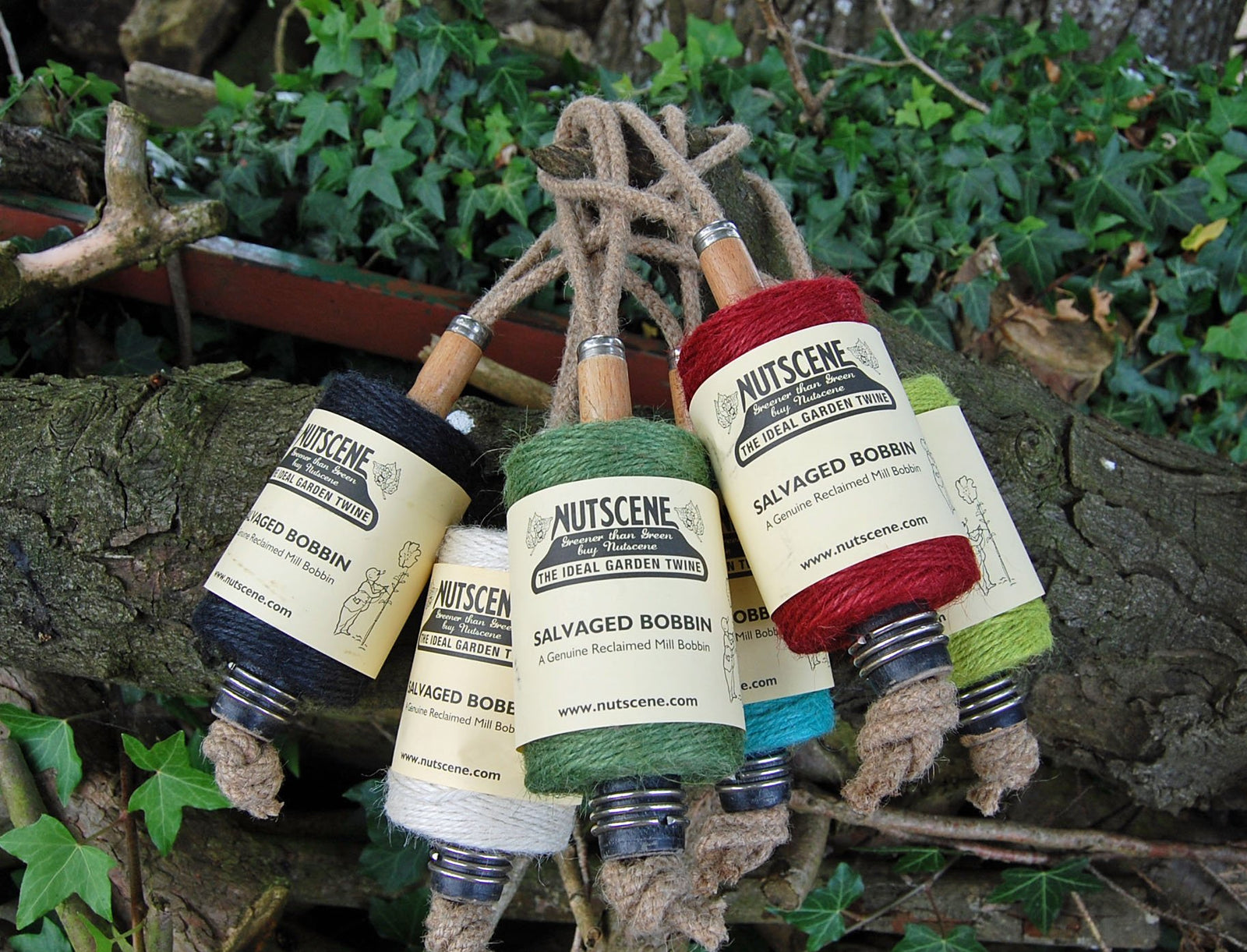 Salvaged hanging bobbins- Nutscene twines Heritage