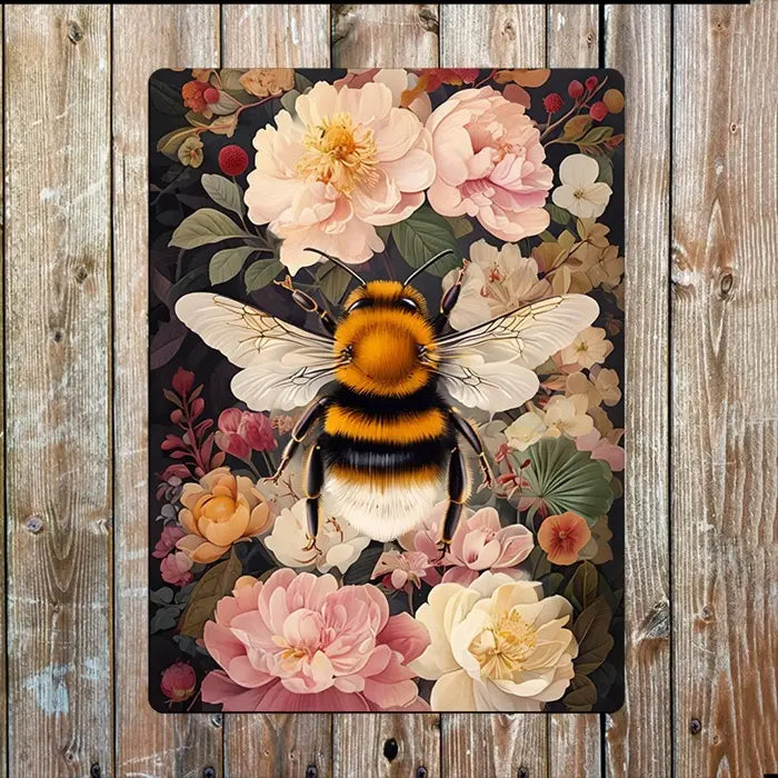 Floral Garden Bumblebee Bee Metal Sign