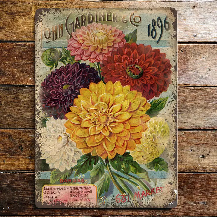 Vintage Seed Packet Flowers - Metal Wall Sign Plaque