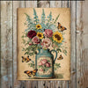 Vintage Blue Jug with Vibrant Flowers Metal Sign