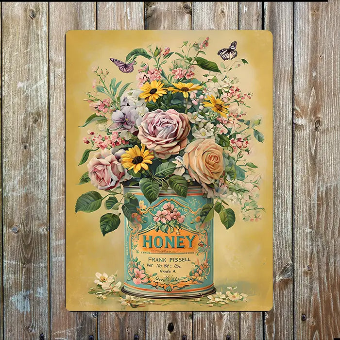Vintage Floral Honey Can Kitchen Metal Sign