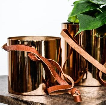 Copper Hanging Planter with leather strap - Nutscene