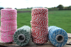 Jute Twirly Twine On A Spool ; 100 Metres Of Jute Combination Colour Pink & White