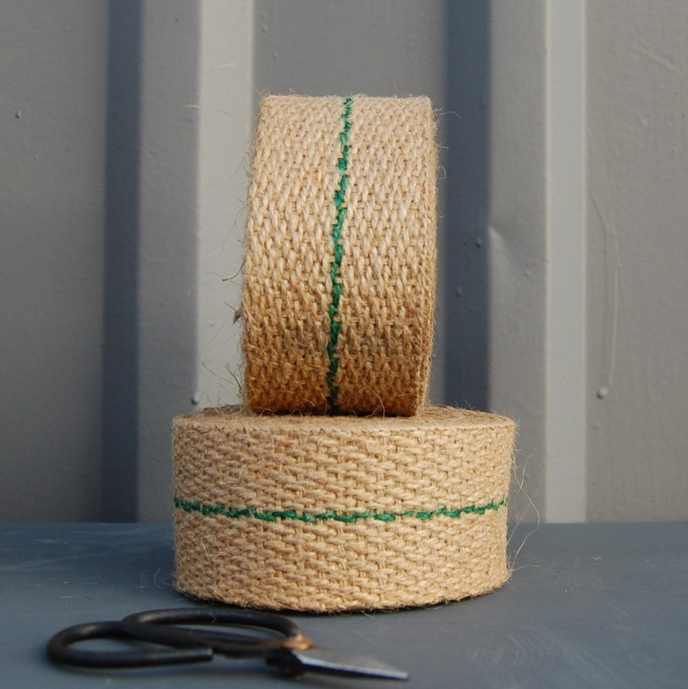 Jute Webbing For Craft Upholstery And Floristry Prices From £1.45 3M / 2 Natural With Green Stripe