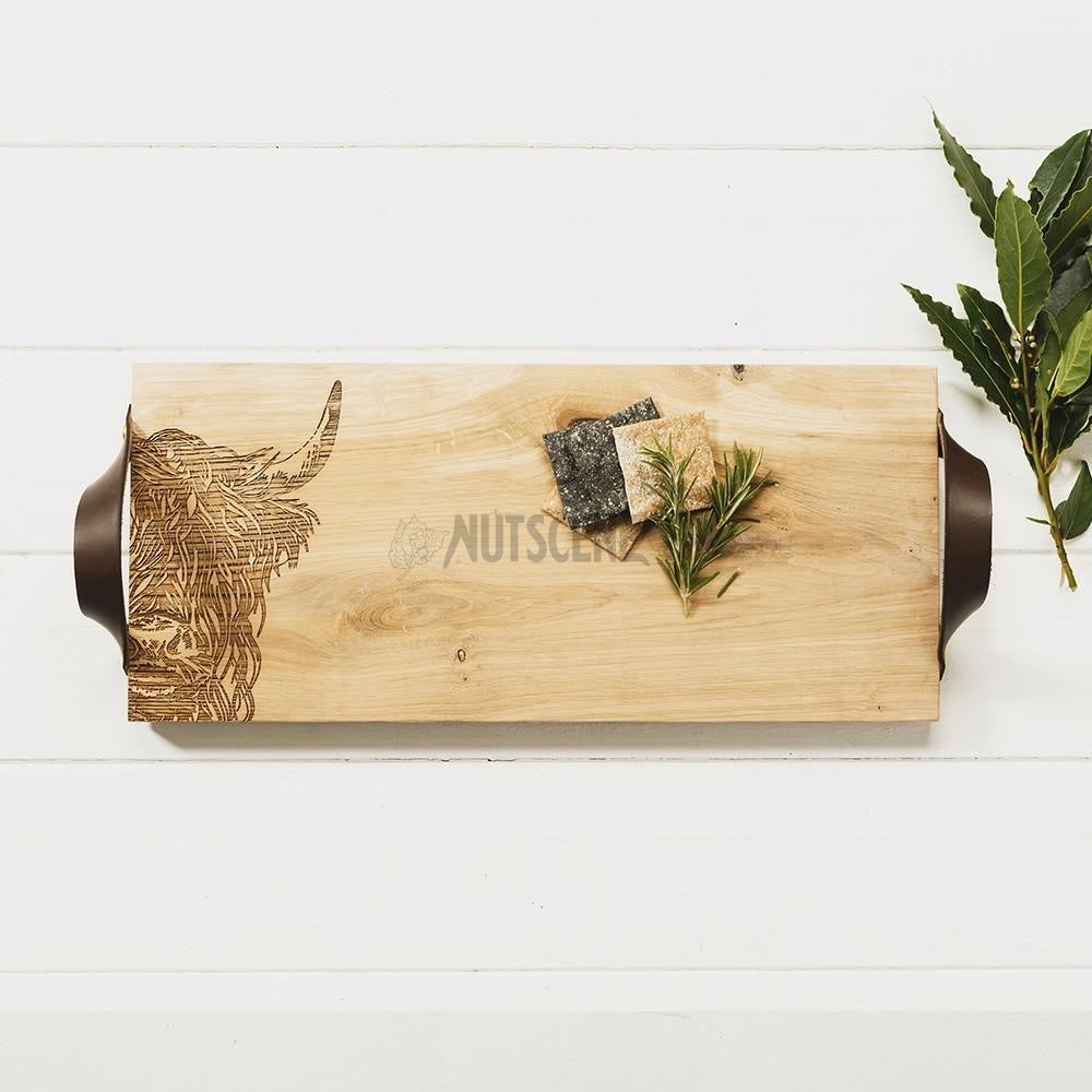 Oak Serving Tray with leather handles