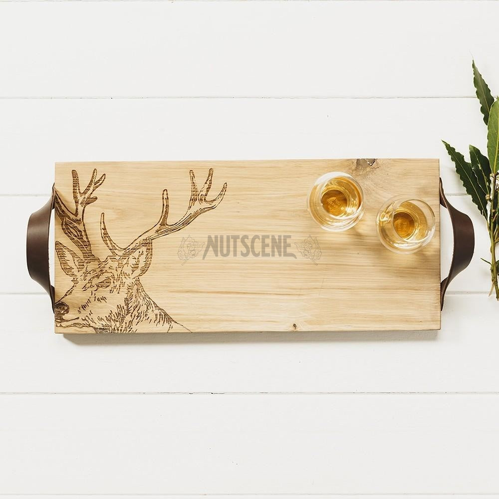 Oak Serving Tray with leather handles