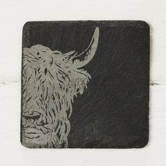Scottish Slate Etched Coasters- Set Of 3 Beautiful Themes Stag Cow Thistle