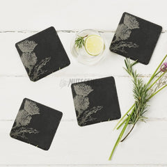 Scottish Slate Etched Coasters- Set Of 3 Beautiful Themes Stag Cow Thistle